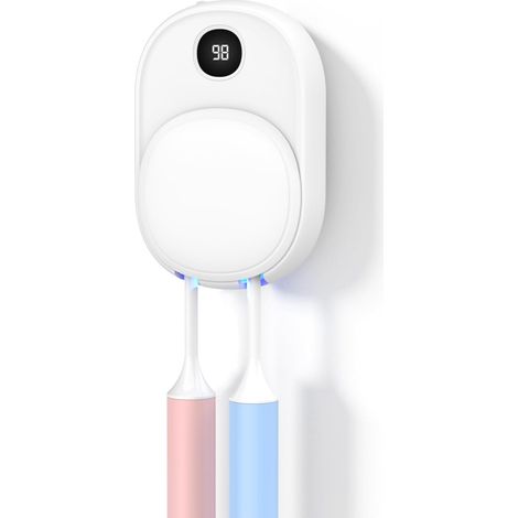 Porta spazzolini da parete con sterilizzazione UV-C e ventilazione ad asciugatura – Contiene 2 spazzolini, non richiede foratura, ricaricabile tramite USB, soluzione igienica da viaggio per il bagno.