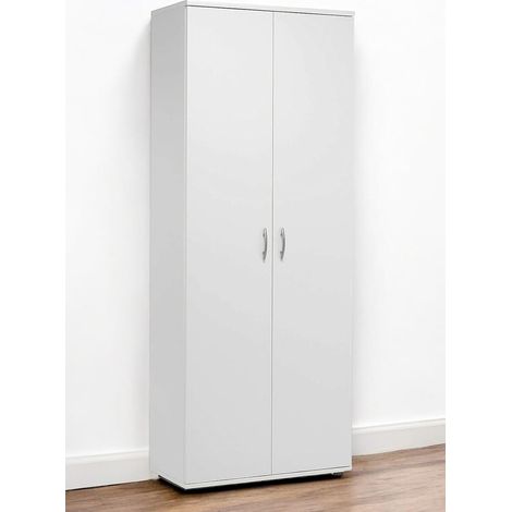 Scarpiera Salvaspazio in Legno Laminato Bianco, 70 x 34 x 176 cm, 5 Ripiani, 2 Ante (1/4)
