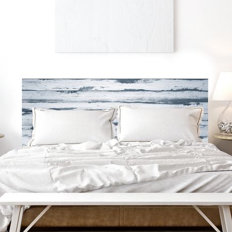 Sticker mural bois blanc écaillé 160x60cm, style campagnard, pour tête de lit - Décoration murale intérieure chic et rustique.