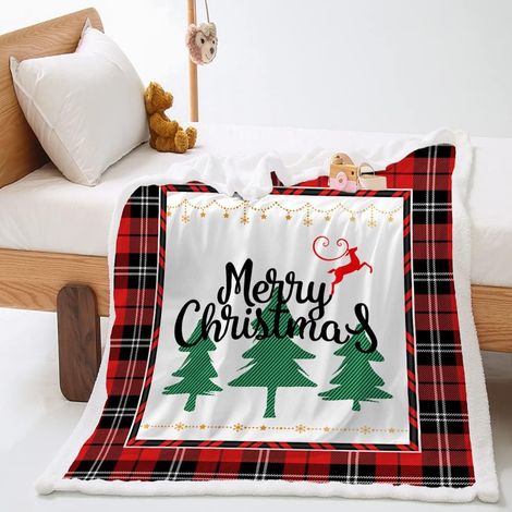 Noël Couverture Plaid Polaire à imprimé Tartan Classique en Microfibre Chaud d'hiver Couverture Réversible Moelleuse Couvre-Lit (90x120cm) (1/3)