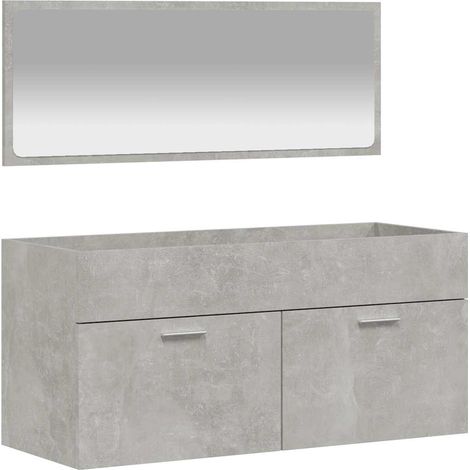 Armoire de bain avec miroir gris béton bois d'ingénierie