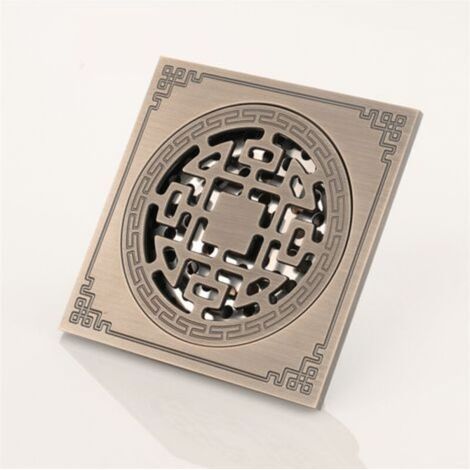Square Shower Drain, Brass Shower Drainage 10x10 Shower Channel Bathroom Anti-Odor Antique Shower Drain (1/5)