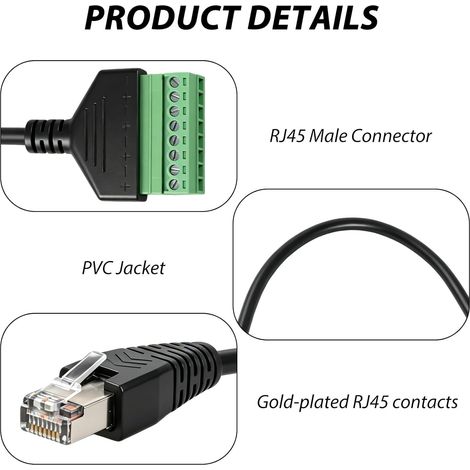 2 Pack RJ45 Mâle Borne à Vis, Adaptateurs RJ45 Mâle vers 8 Broches pour Cat5 Cat6, Boulon Vis Type Bornes Ethernet, Network avec Pluggable de Type Jack Plug pour AV CCTV, DVR, Réseau Ethernet (1/2)