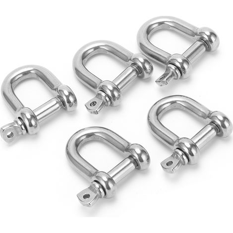 Lot de 5 manilles en D avec goupille à vis, en acier inoxydable 304 haute résistance, pour le levage de chaînes et de câbles. (1/5)
