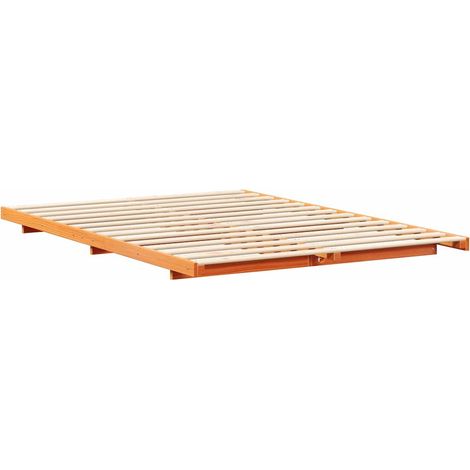 Floor Bed Frame Wax brown 140 x 220 cm Solid pine wood vidaXL