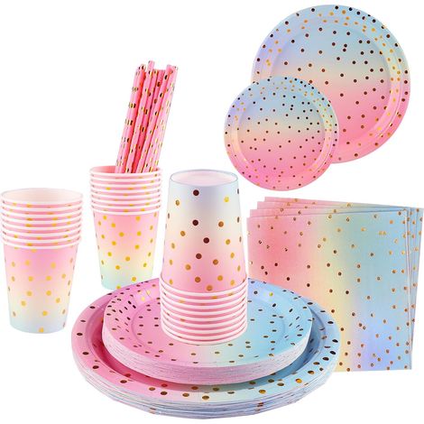 Assiette Anniversaire, 125 Pièce Vaisselle Jetable Assiettes et Coupe Serviette Paille La pour Party Noël Mariage,Enfant 25 Invités (1/5)