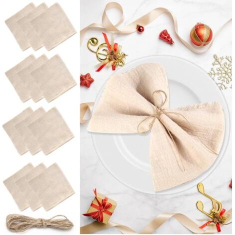 Serviette de Table en Tissu, 12 Pièces Serviette de Table Coton 42 x 42 cm, Serviettes de Table pour Décoration de Mariage, Restaurant,Fête,Anniversaire, Beige (1/5)