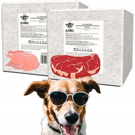 PAKO Nassfutter für Hunde, Fleischstücke, verschiedene Geschmacksrichtungen, 20 x 500 g, 10 kg