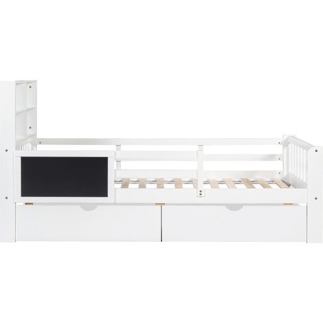 Lit enfant multifonction avec tiroirs et tableau, matelas non inclus, blanc, 90x200, lit enfant pratique pour chambre, gain de place, pour chambre enfant (1/5)