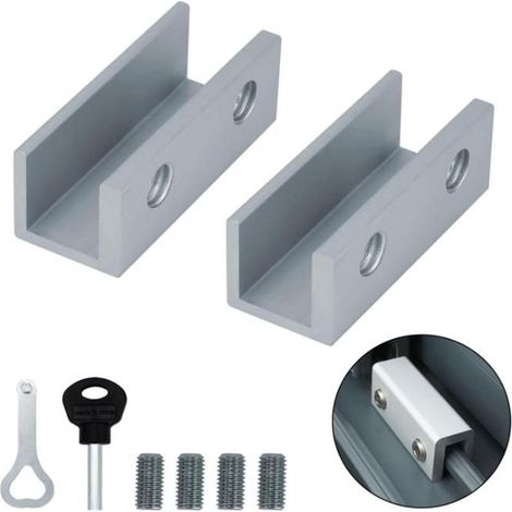 2 Pièces Bloque Fenetre Coulissante, Verrou Baie Coulissante Clé, Argent Porte Coulissante, Bloc Serrure Baie Vitrée Coulissante (1/5)