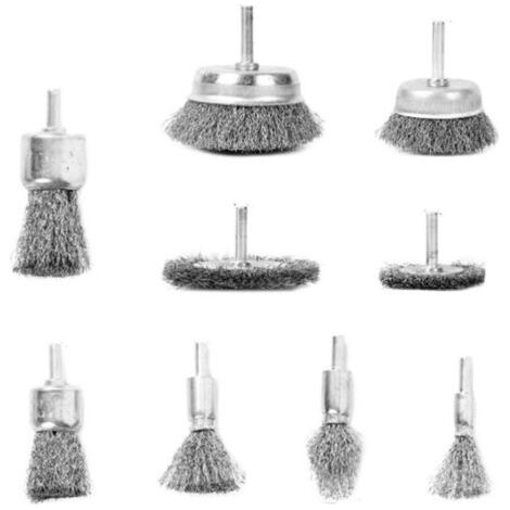 Brosse métallique, perceuse, ensemble de brosses métalliques, ensemble de 9 brosses de forage, disques, brosse à pot, brosse en acier, antirouille et ensemble de brosses à coupelles, ensemble de bross (1/5)