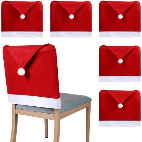 Lot de 6 Housses de Chaise Père Noël - Housse de Protection Festive Rouge et Blanc pour Noël - Décoration de Table et Salle à Manger pour Fêtes de Fin d'Année (1/5)