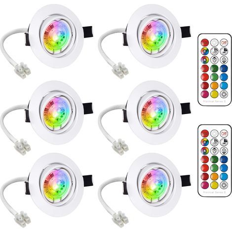 LED-Einbaustrahler, verstellbare GU10-Glühbirne, RGB-Farbwechsellampe, Warmweiß 2700 K, Tagesdecke, Deckeneinbauleuchte, 6 W, AC 85 V–265 V, runde Metall-Spot-Glühbirne mit Fernbedienung (6er-Set) (1/5)