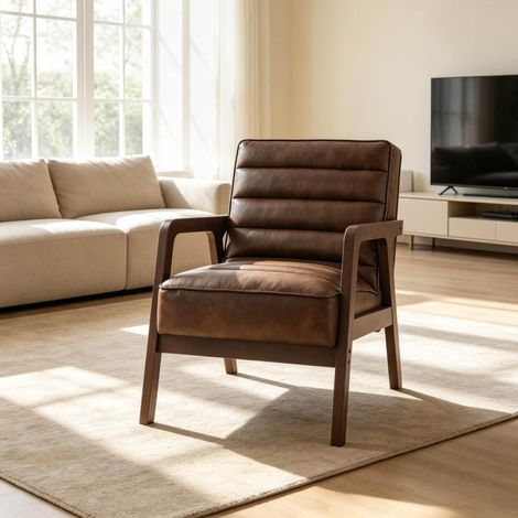 Poltrona da soggiorno 64x86x79 cm in legno e PU marrone con braccioli – MEUBLIV (1/5)