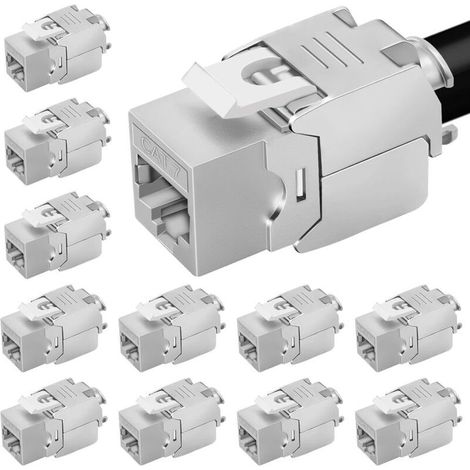 12x CAT 7 Keystone Jack Module Optimal pour CAT6 CAT6a Keystone 10Gbit/s Coupleur RJ45 Câble LAN LSA Blindage STP pour Câble Patch Câble Réseau (1/5)