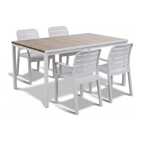 KETER SET TAVOLO DA GIARDINO PORTO 160 BIANCO EFFETTO LEGNO + 4 SEDIE TISARA (07057/4)