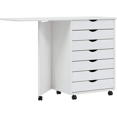 Armoire roulante avec bureau MOSS blanc bois de pin solide (1/5)