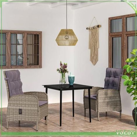 Ensemble de salle à manger de jardin - FAFEICY - 3099371 - Gris/noir - Résine tressée résist. à l’eau - Table verre 80x80 (1/5)