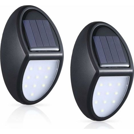 Luci solari da esterno, confezione da 2 lampade da parete solari a 10 LED, illuminazione solare da esterno impermeabile IP65 con sensore crepuscolare per patio, giardino, cortile, scale [classe energe (1/4)