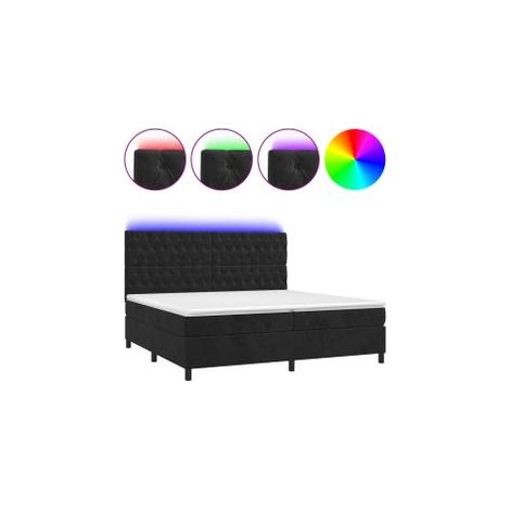 Sommier à lattes de lit matelas et LED Noir 200x200 Velours (1/5)