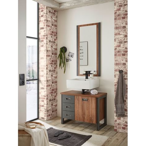 Badezimmer Waschplatz Set DALLAS-61 in Stirling Oak Nb. mit Absetzungen in Matera anthrazit, B/H/T: ca. 81/205/40 cm (1/5)