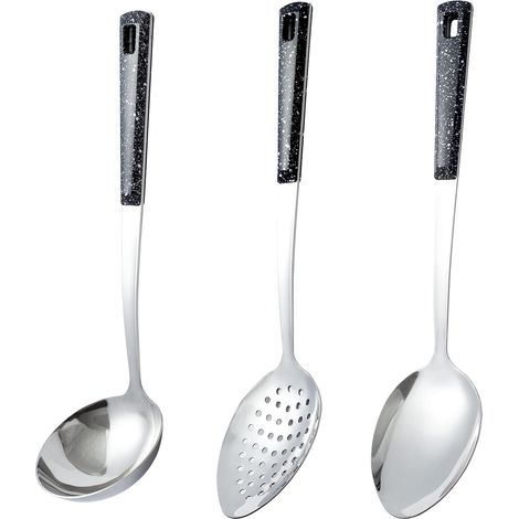 Cuillère À Soupe - Cuillère Égouttoir - Cuillère Perforée - Ensemble De 3 Pièces En Acier Inoxydable Avec Poignée En Plastique - Pour Cuisine Et Service (1/5)