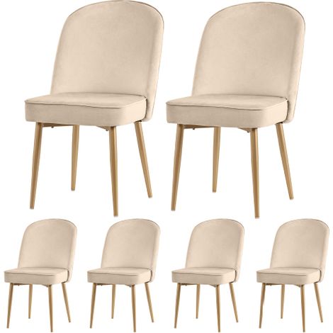 Lot de 6 chaises de salle à manger modernes : Revêtement en velours beige et pieds en métal doré — élégantes et confortables adaptées aux salles à manger, aux salons et aux bureaux. (1/5)