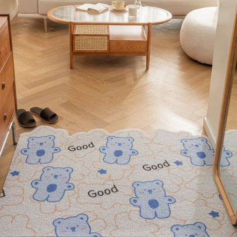 LAN Petit ours mignon [à plat] 4060cm Boucle en soie Tapis de sol miniature à boucles, résistant, antitache et anti-usure, idéal pour enlever la boue et la saleté de l'entrée. Personnalisable. (1/4)