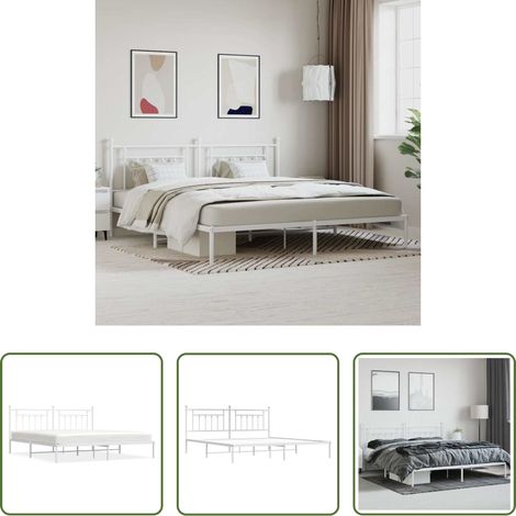 vidaXL Lit avec tête et pied -  Cadre de lit métal sans matelas et tête de lit blanc 200x200 cm (1/5)