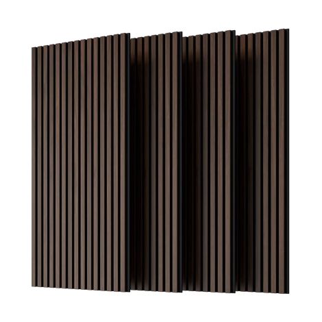 Massivholz-Wandpaneele – 3D-Dekorpaneele mit präziser Bearbeitung und Schallabsorption, ideal für Wände und Decken, natürliche Holzoptik an drei Seiten, Maße 115 × 60 cm, Farbton dunkles Nussbaum