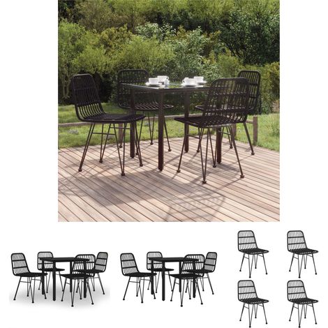 Gartenesszimmer - vidaXL 5-tlg. Garten-Essgruppe Schwarz Poly Rattan - Gartenmöbel Schwarz (1/5)