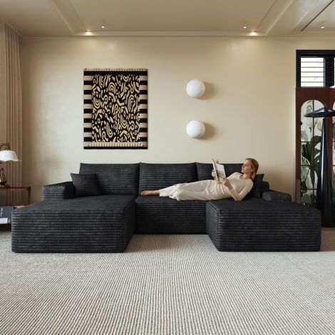 Divano angolare modulare senza struttura rigida da 270 cm con chaise longue a L, divano modulare moderno con seduta profonda, nessun montaggio richiesto, divani a compressione per soggiorno, camera da (1/5)