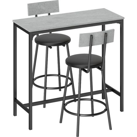 Conjunto de mesa alta con 2 taburetes tapizados gris (1/4)