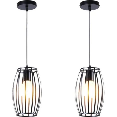 U-Do 2x Pendentif Lustre Suspension Industriel en Fer Noir Lampe de Plafonde Brillant Lampe Exquise pour Salon Cuisine (1/4)