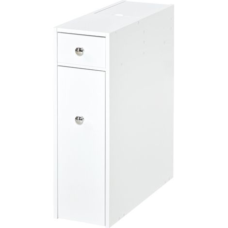 Meuble de rangement étroit pour salle de bain avec 2 tiroirs et compartiment supérieur avec couvercle pour lavabo 17 x 48 x 58 cm Blanc (1/5)