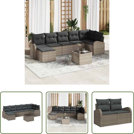 Poly Rattan - Sofa Set mit Kissen mit Speicher 8 pcs Grau Poly-Rattan (1/5)