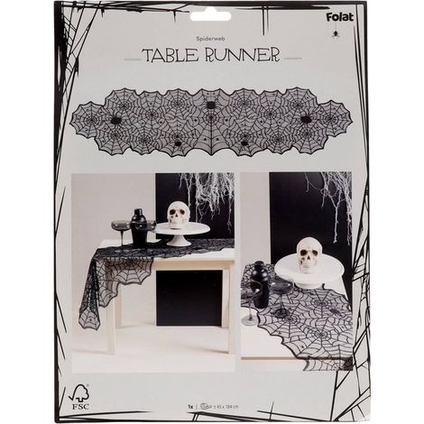 Chemin de table Halloween - Motif toile d'araignée - 184 x 45 cm - Décoration de table (1/5)