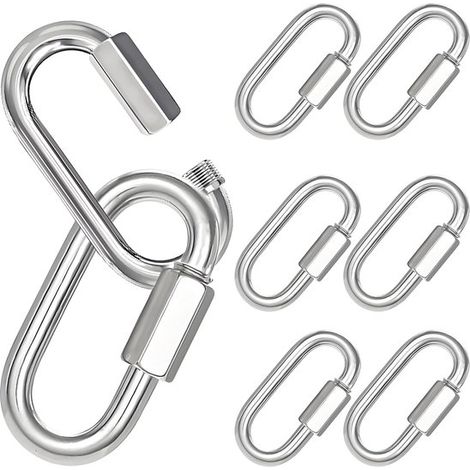 Pièces - Connecteurs à Vis - M6 - Mousqueton - Porte-clés - Pour Camping, Escalade, Randonnée - Met Serrure de Sécurité - Connecteurs de Chaîne Rapides - Mousquetons - Crochet d'Escalade - Argent (1/5)