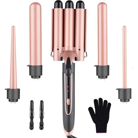 Fer à boucler 3 barils Beach Waver - Kit 5 en 1 avec fer à crêper pour femmes - Fer à boucler à chauffe rapide pour tous types de cheveux (1/5)