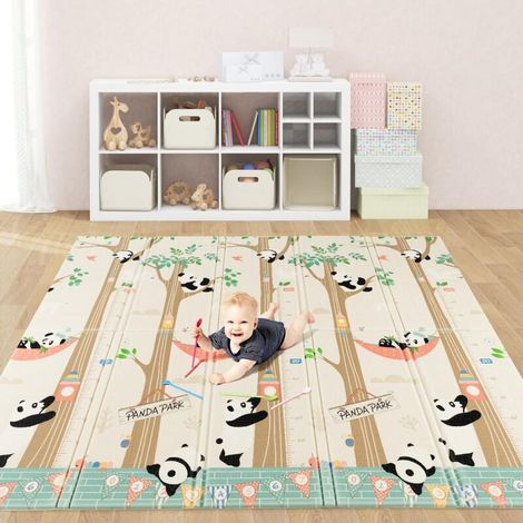 Tappetino da gioco reversibile per bambini, tappetino da attività in XPE bifacciale, tappetino pieghevole per gattonare 180x200 cm con borsa portaoggetti, tappetino extra large ideale per uso interno