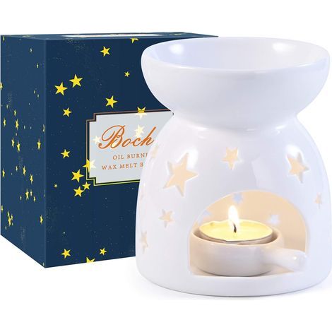 ZOLGINAH Bruleur Bougie en Céramique avec Coffret Cadeau, Brûleur Tartelette, Motif étoiles, Aromathérapie, Brûleur Huile Essentielle avec Porte-Bougie, pour Décoration Maison, Méditation, Idée Cadeau (1/5)
