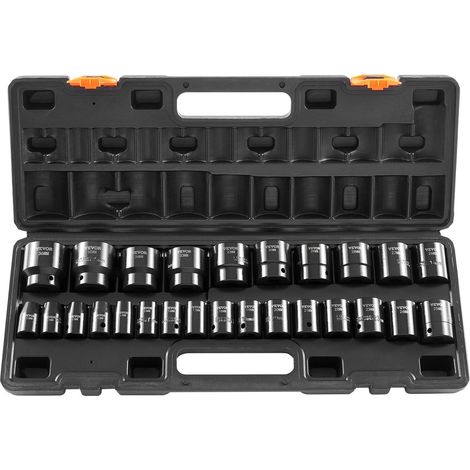 Coffret de douilles à choc 1/2 pouce (26 pièces), douilles courtes, douilles 6 pans, construction robuste, acier CR-V, douilles à choc métriques de 10 à 36 mm, avec cage de rangement (1/5)