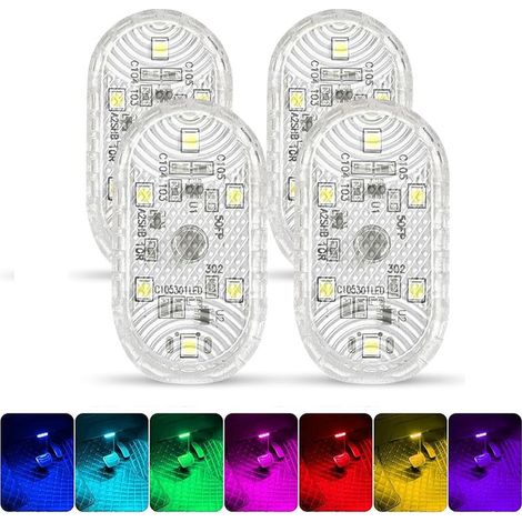 Set di 4 luci interne per auto RGB, lampada touch a LED a 7 colori, plafoniera ricaricabile tramite USB (1/5)