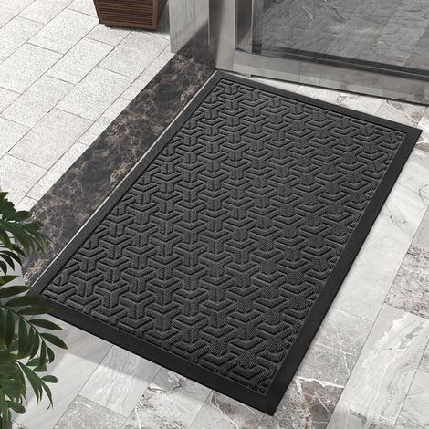 Fußmatte, 45 x 75 cm, schwarz und grau, saugfähig, für den Innen- und Außenbereich geeignet, wasserdicht und waschbar. (1/4)