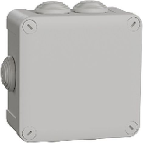 Caja IP55 CUADRADA 105x105 mm con 7 conos y protección contra polvo y agua.
