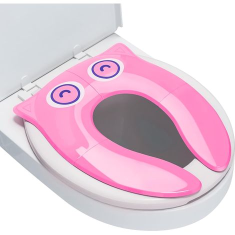 Reducteur Toilette Enfant,Reducteur Toilette Enfant Pliable,Peut êTre RéUtilisé Rehausseur Toilette Enfant,Formation AntidéRapante, Livré Avec Sac De Rangement-Chouette Rose (1/5)