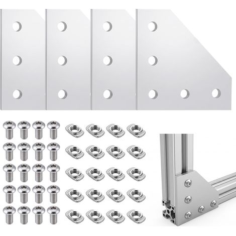 Profile Aluminium Raccord,Corniere à 5 Trous,équerre de Fixation à 90° Sans Perçage,Jeu de Vis et écrous M5,Compatible avec les Profilés en Aluminium de la Série 2020,Construction de Bâtiments (1/5)