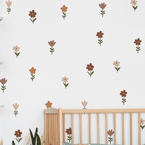 Vinilo decorativo de flores para pared - 6 piezas - 21 × 14,5 cm - Vinilo decorativo para pared - Estilo bohemio - Flores - Tonos pastel - Decoración de pared para habitación infantil - Removible - Au (1/5)