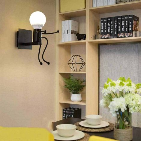 Applique Lampada da parete moderna con attacco E27 forma Omino Nero seduto (1/4)