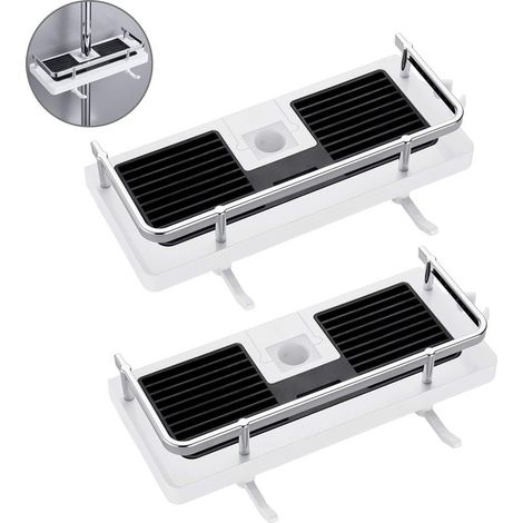 Étagère de douche pour rail de douche sans perçage, étagère de salle de bain, organisateur de douche avec boucle et crochet de pommeau de douche pour rail de douche 22 mm-25 mm - 2 Pack Black and whit (1/5)